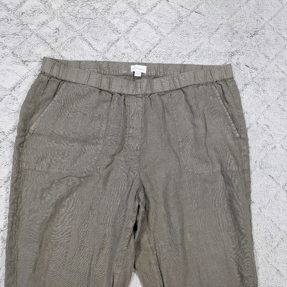 J. Jill Pants Women's XL Green Gray Linen Garment Dyed Pure Pull On Rolled Cuffs - Picture 2 of 9